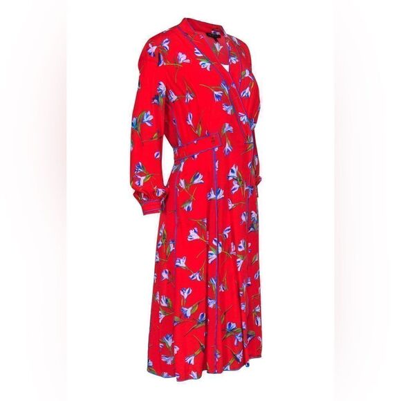 Rag & Bone Hugo Dress Red Size 2 Wrap dress midi floral - Picture 2 of 6